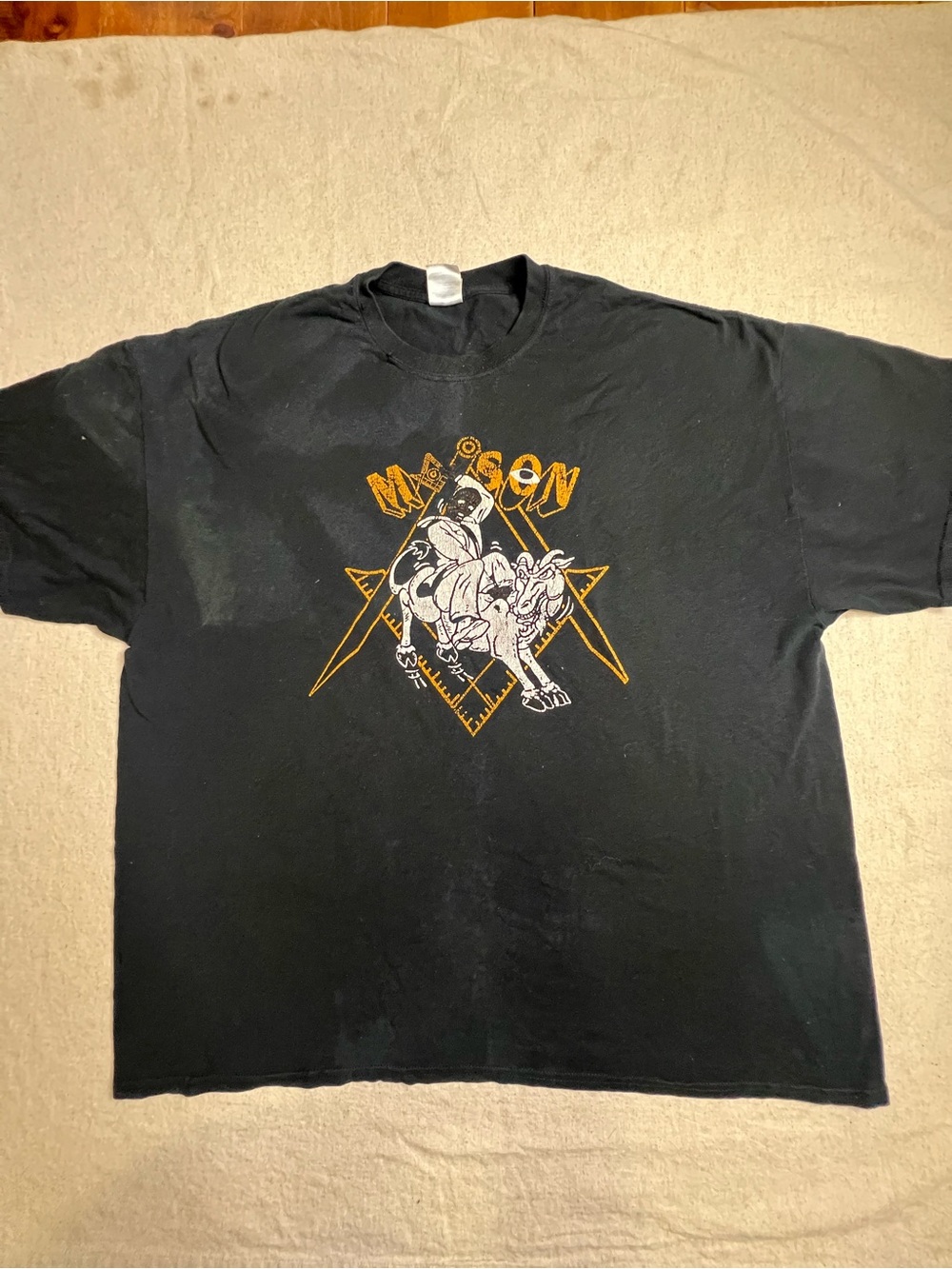Gildan Black Short Sleeve Tee with Yellow and White Graphic